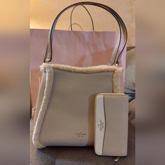 Kate Spade Medium Triple Compartment Faux Shearling Shoulder Bag & Wallet